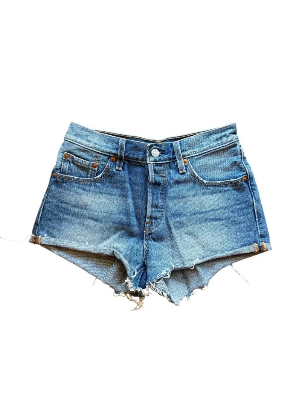 Levis 501 Womens Vintage High-Rise Distressed Denim Shorts W25 Made In China
